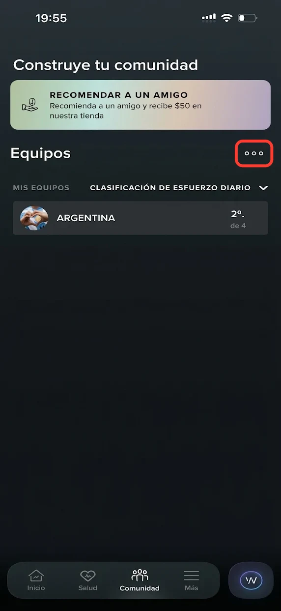 Paso 2 en la app de WHOOP